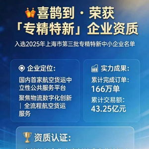 喜鵲到斬獲上海市專精特新認定，引領智慧空運物流新發展